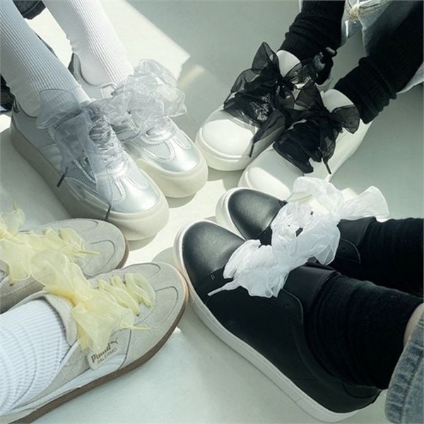 레이스 쉬폰 운동화 끈 새틴 리본 운동화 끈 신발끈 꾸미기