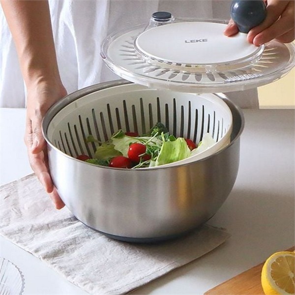 다용도 스텐 야채 탈수기 물기제거 채소 탈수기 샐러드 주방 세척 - 상품 이미지