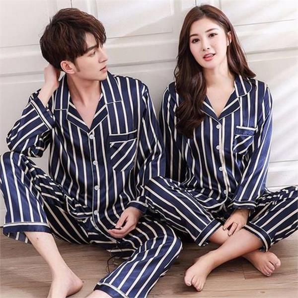부드러운 커플 잠옷 실크 남성 여성 잠옷 데일리 파자마 간절기 - 상품 이미지