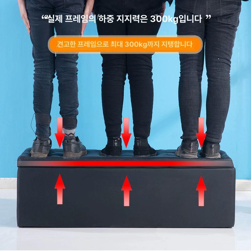 레자 수납 스툴 벤치 의자 가죽 수납형 스툴 도톰 쿠션 인테리어 간이소파 미용실 그레이[가죽] 100cmx30cmx35cm - 상세 이미지 5