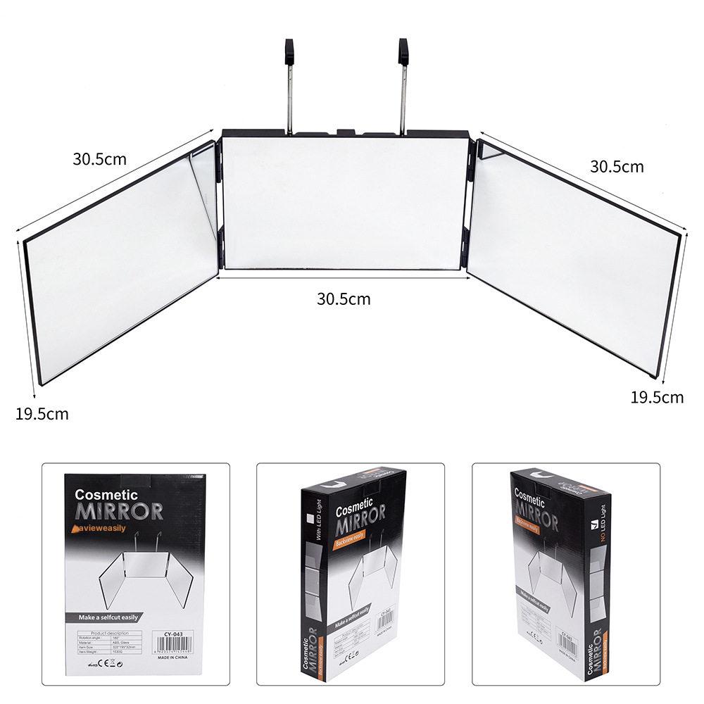 3면 접이식 셀프이발 면도 후방 거울 LED LED 포함 화이트 이미지 6