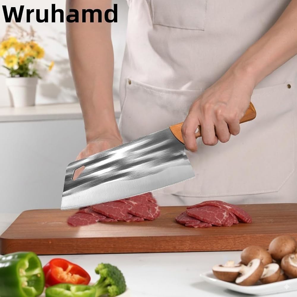 고기 절단 가정용 바비큐용 Wruhamd 2PCS 정육 칼 절단기 세트, 핸드 단조 헤비 듀티 셰프 칼, 고탄소 강철 야채 및 칼집이 있는 바이킹 Lightweight Knife - 상세 이미지 2