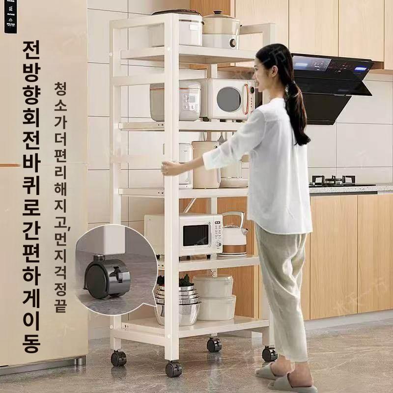 슬라이드 수납대 정리함 슬라이딩 정리기 다단 전자레인지 화이트 틈새 주방선반 - 상세 이미지 4