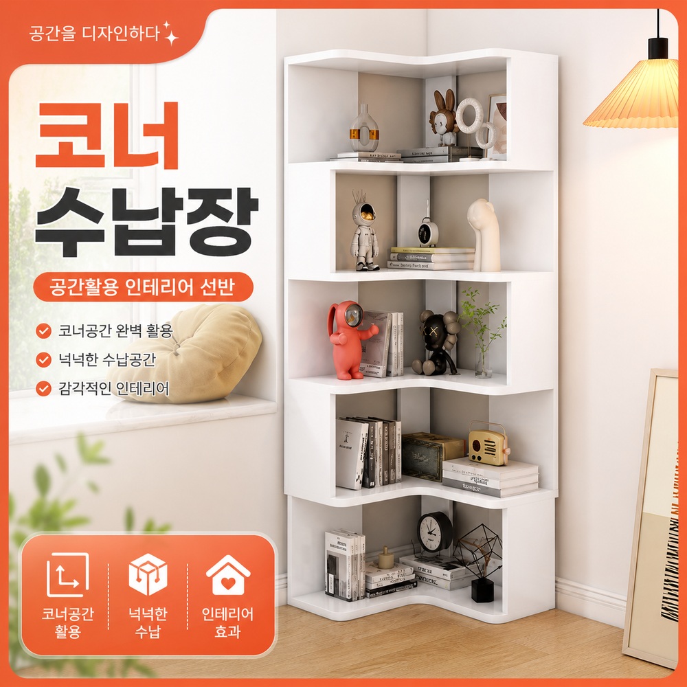 원목 코너 책장 ㄱ자 수납장 선반 서재 침실 거실 인테리어 책꽂이 - 상세 이미지 2