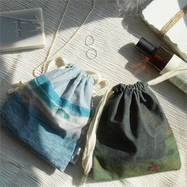 감성 패브릭 파우치 드로스트링 스트링 파우치 데일리 코튼 수납 정리 - 상세 이미지 2