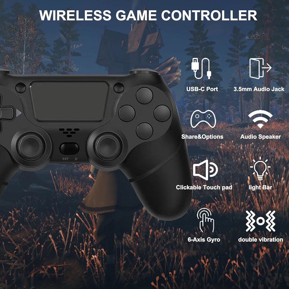 블루 레이크 퍼포먼스 2팩 무선 게임 컨트롤러, 스팀 /PS-4 /안드로이드 /iOS, USB-C 충전 1000mAh u2013 블랙 지원 - 상세 이미지 3