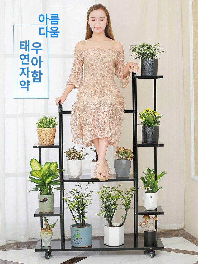 받침대 이동식 화분정리대 인테리어 원목정리대 바퀴 다층 선반대 북유럽 엔틱 계단식 - 상세 이미지 2
