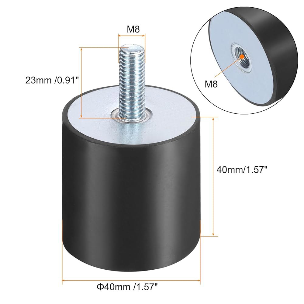 Uxcell 4pcs M8x23mm 고무 아이솔레이터 장착, 스터드 40x40mm 남성용 진동 충격 흡수 아연 도금 원통형 나사 M8 잠금 너트 방진 장착 - 상세 이미지 2