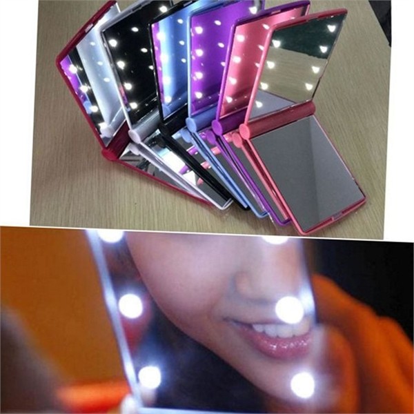 슬림형 휴대용 화장 거울 파우치형 led 메이크업 거울 탁상용 조명 - 상품 이미지