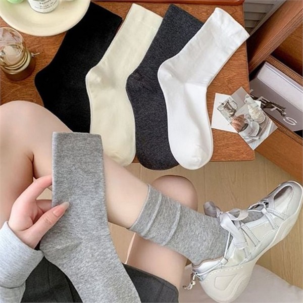 기본 중목 양말 데일리 여성 중목 양말 5켤레 무지 가을 - 메인 이미지