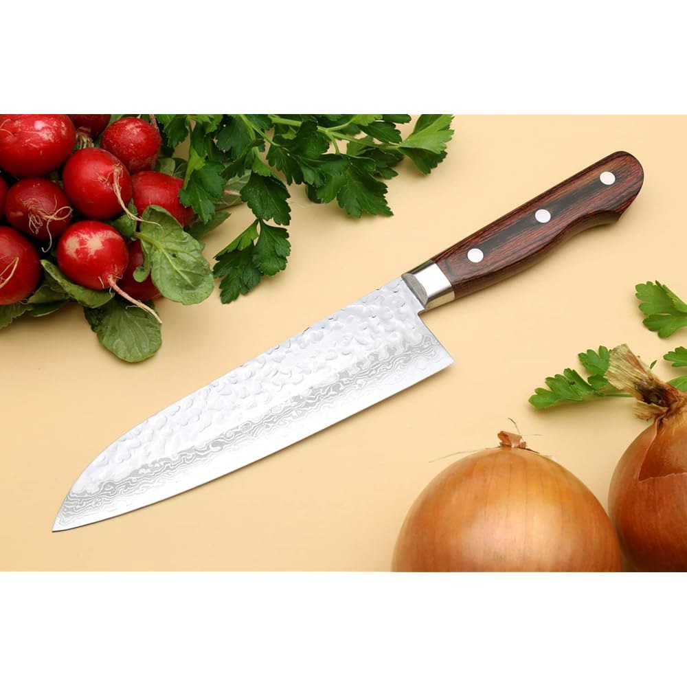 요시히로 VG10 16겹 망치 다마스쿠스 스테인리스 스틸 산토쿠 셰프 나이프 (7인치(180mm)) Mahogany Handle 5.3 - 상세 이미지 3