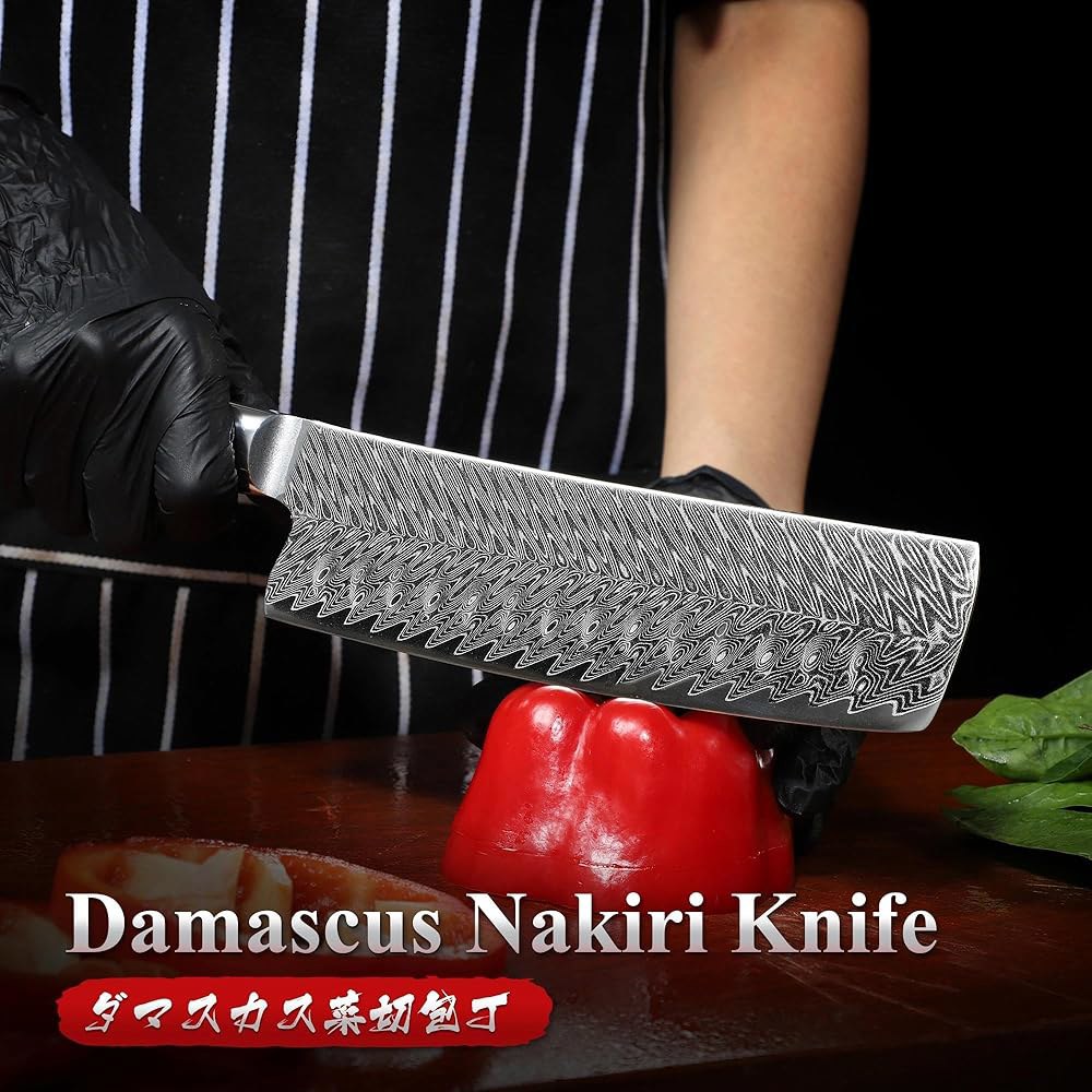 드래곤 크릭 다마스쿠스 나키리 나이프 - 고기 채소용 일본 엄마나 아빠를 위한 생일 크리스마스 감사 선물 Black - 상세 이미지 2