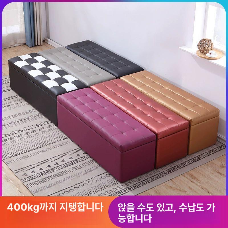 레자 수납 스툴 벤치 의자 가죽 수납형 스툴 도톰 쿠션 인테리어 간이소파 미용실 그레이[가죽] 100cmx30cmx35cm - 상세 이미지 2