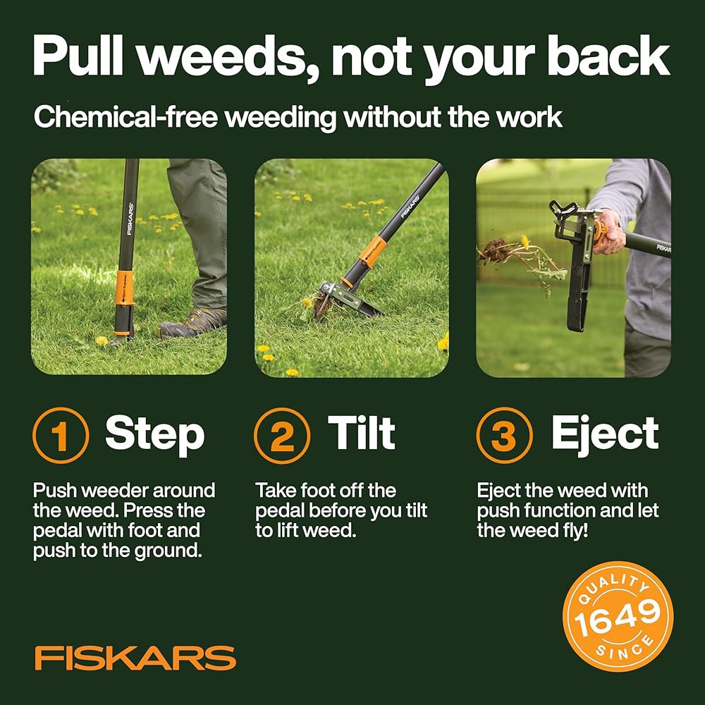 Fiskars 3Claw 스탠드업 잡초 풀러 도구, 제초기, 원예 제초 핸드 손잡이가 공학적 수 꺼낼 쉽게 99.1cm(39인치) 있는 길이의 인체 메커니즘 3-claw - 상세 이미지 3