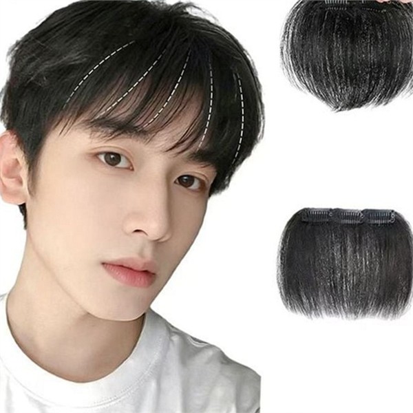 붙임머리 남성 앞머리 가발 정수리 남성 부분 가발 단발 머리 - 상품 이미지