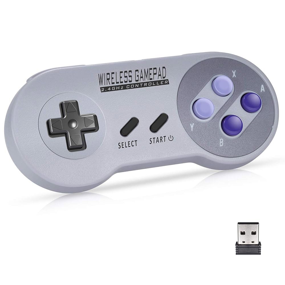 SNES 게임용 아소피람 무선 컨트롤러, 2.4GHz 게임패드, Windows PC 에뮬레이터용 USB 수신기, 클래식 스위치 I, 2팩에 호환되는 충전식 레트로 조이스틱 - 상세 이미지 2