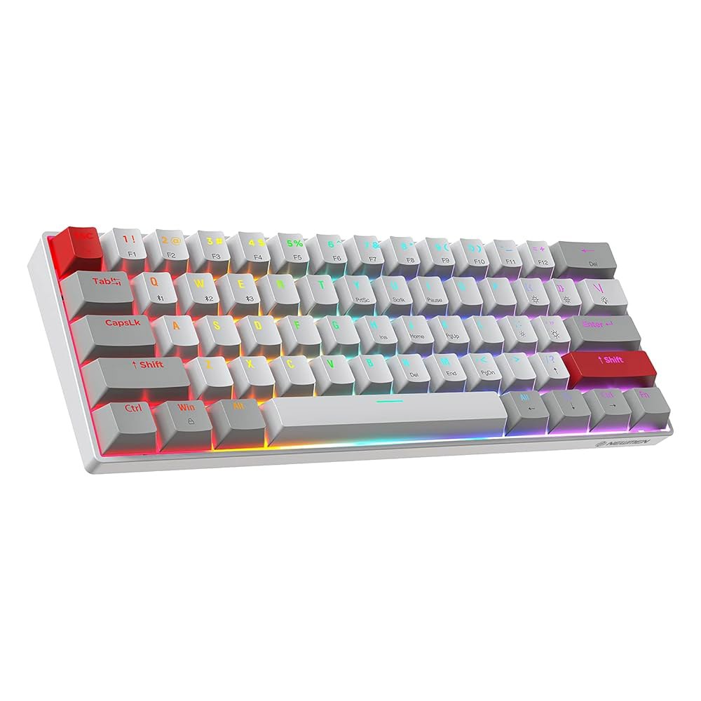 뉴맨 GM610 60 무선 기계식 키보드, 유선 / Bluetooth 2.4G RGB 백라이트, 61개의 고스팅 방지 키, 프로그래밍 가능, 핫스왑 가능 게이밍 PC Windows - 상품 이미지
