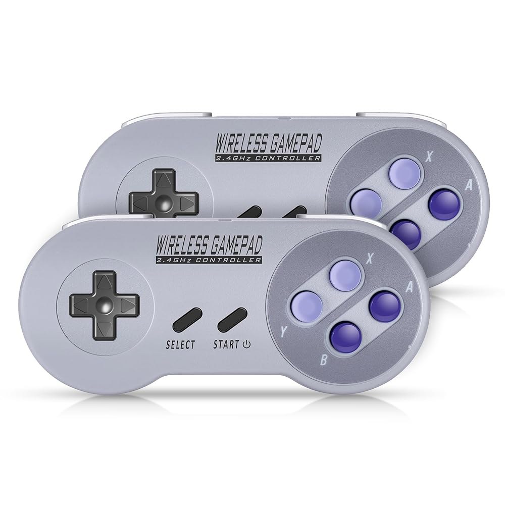 SNES 게임용 아소피람 무선 컨트롤러, 2.4GHz 게임패드, Windows PC 에뮬레이터용 USB 수신기, 클래식 스위치 I, 2팩에 호환되는 충전식 레트로 조이스틱 - 상품 이미지