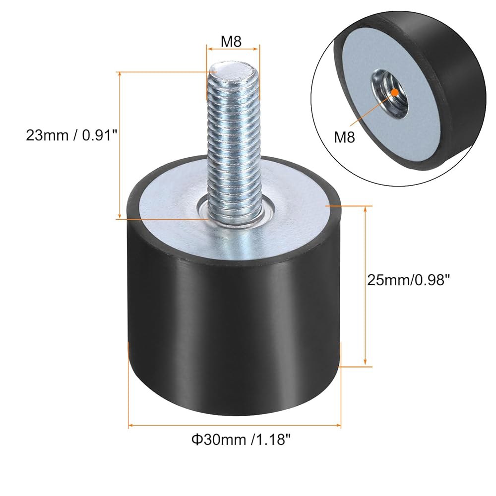 Uxcell 6pcs M8x23mm 고무 아이솔레이터 장착, 스터드 30x25mm 남성 진동 충격 흡수 아연 도금 원통형 실 M8 잠금 너트 방진 장착 - 상세 이미지 2
