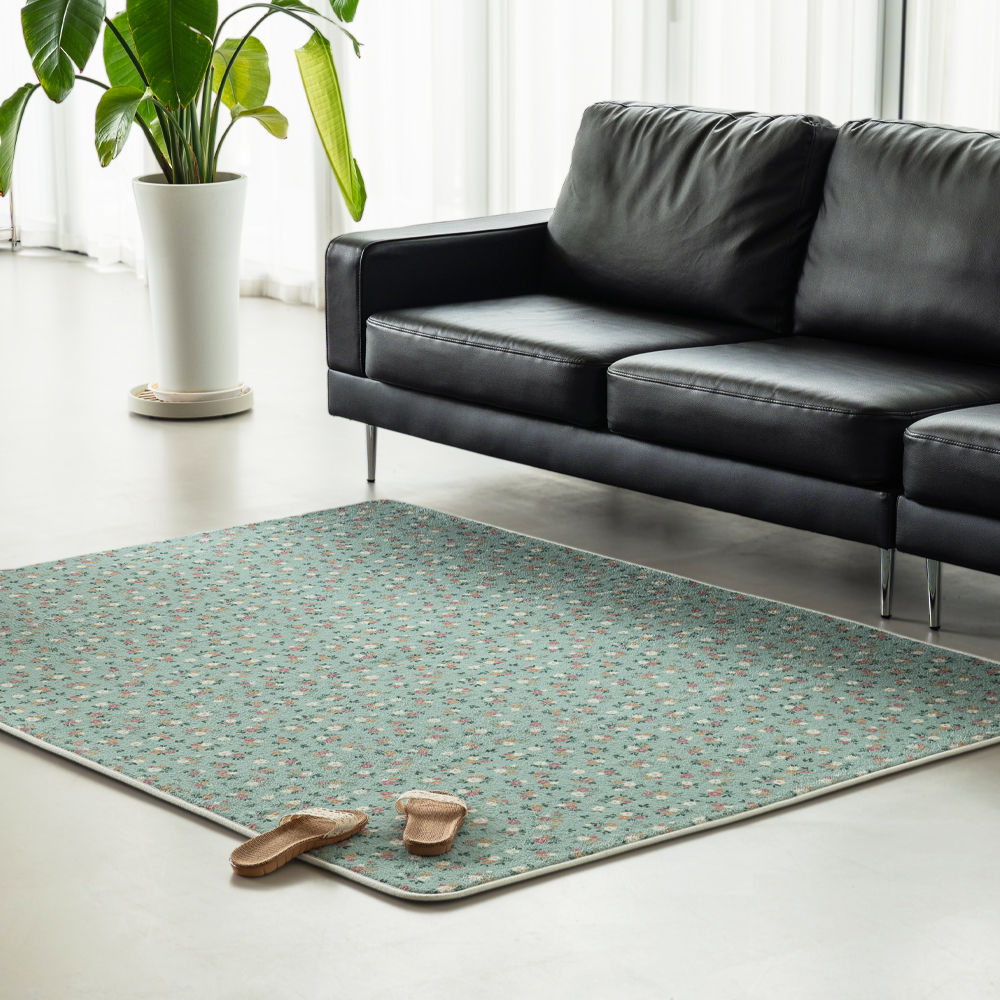 빈티지 블룸 폭신 디자인 러그 쿠션 카페트 민트그린, 200x250cm - 상세 이미지 5