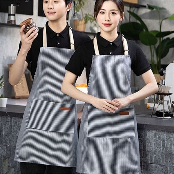 바리스타 캔버스 앞치마 스트라이프 줄무늬 앞치마 작업용 요리 남성 여성 - 상품 이미지