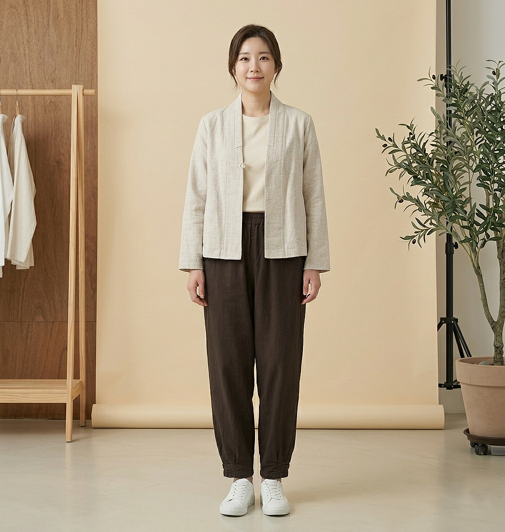 봄 가을 생활한복 바지 피그먼트 남녀공용 면100% 다크초콜릿 - 상세 이미지 3