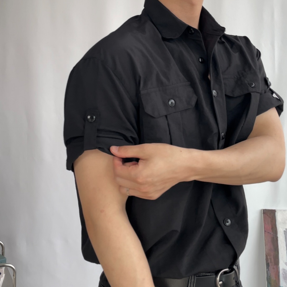 머슬핏 셔츠 웨스턴 반팔 셔츠 세미머슬핏 나일론 남자 여름 하객룩 코디 - 상세 이미지 4
