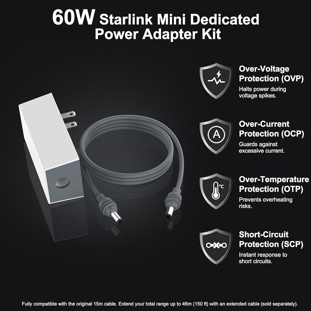 공급 장치 및 액세서리, 60W 교체용 2.0A 장치, 30V 전원 케이블 어댑터 DC Starlink 포함 휴대용 미니 2.9m(9.8피트) 접시용 AC - 상세 이미지 3