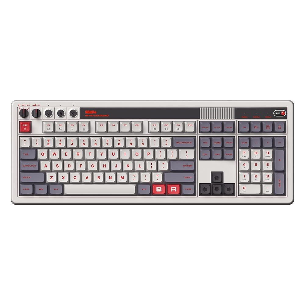 8BitDo 레트로 108 기계식 키보드, 108개의 키와 통합 Numpad, Bluetooth /2.4G /USB-C Windows 및 Android용 핫 스왑 가능 무선 게임 - 상세 이미지 2