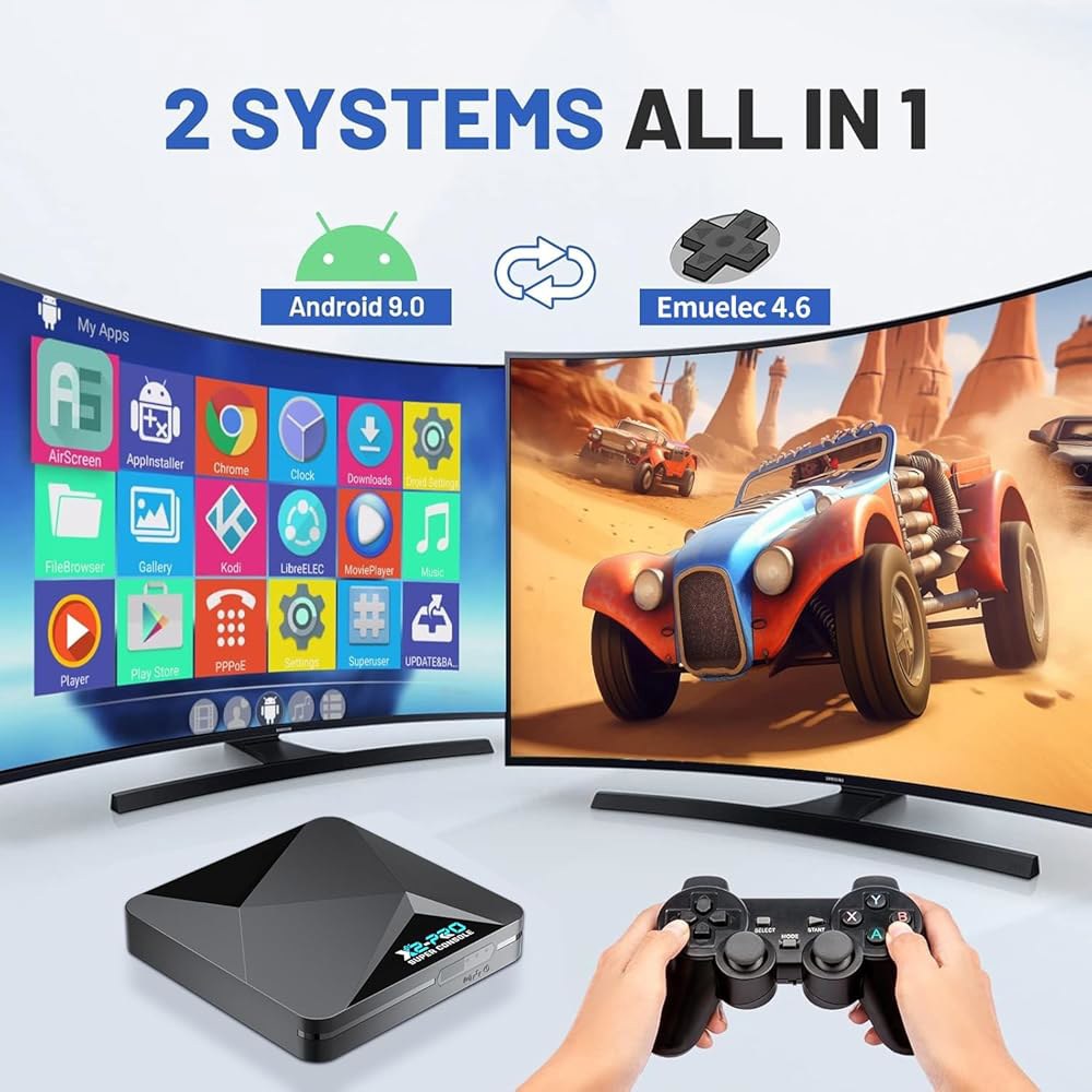 킨행크 슈퍼 콘솔 X2 프로 레트로 게임 콘솔, 65000개 이상의 게임, 비디오 EmuELEC 4.6 및 Android 9.0 in 1, 70개 에뮬레이터와 호환, 컨트롤러 2개 - 상세 이미지 3