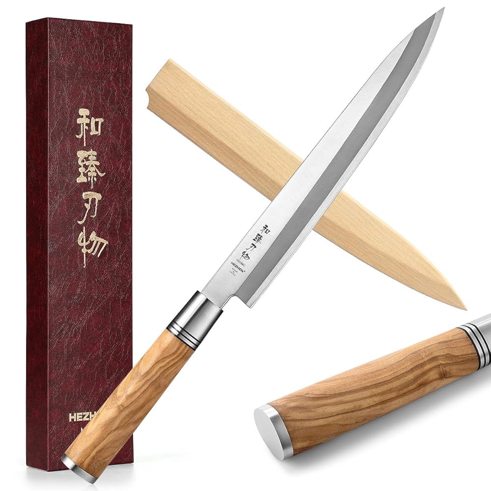 허젠 240mm 사시미 나이프, 스시 야나기바 올리브 나무 손잡이, 나이프 케이스 포함 240mm Sashimi Knife - 상품 이미지