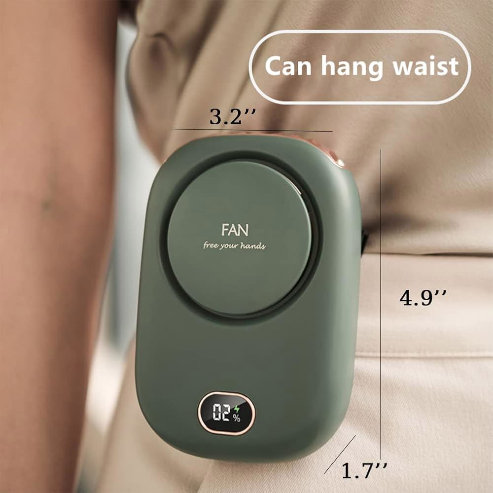 목용 개인용 선풍기 휴대용 USB 미니 3가지 속도 디럭스 요리용 작업 전원 목걸이 팬 디스플레이 배터리 디지털 러닝 랜야드 Green - 상세 이미지 3