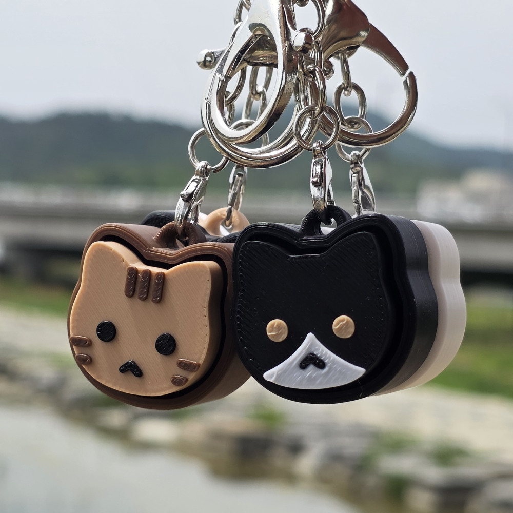 레전더리 웍스 삼색 브라운 검정 백설 고양이 키캡 키링 가방 인형 고리 가방꾸미기 클리커 - 상세 이미지 5