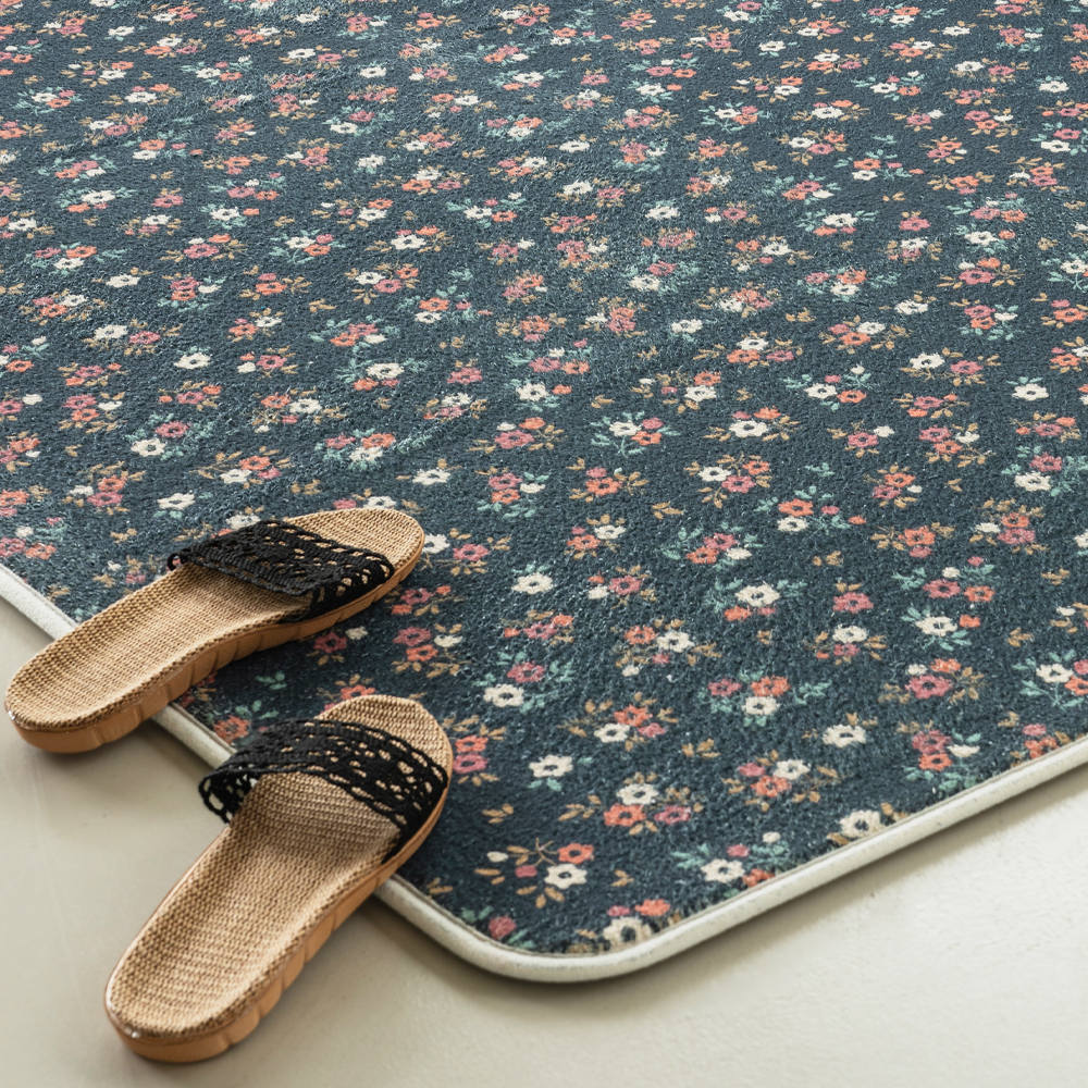 빈티지 블룸 폭신 디자인 러그 쿠션 카페트 네이비, 150x200cm - 상세 이미지 3
