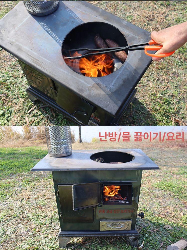 주물 화목난로 고급형 난방 연통 주철 야외 장작 캠핑용 사각 노출형 나무난로 - 상세 이미지 5