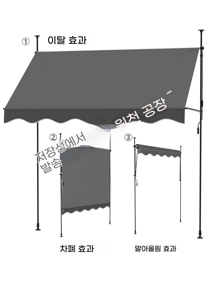 벨라로크 접이식 어닝 천막 수동 차양막 무 A. 2m 길이 1.2m 돌출 흰색 브라켓 회색 - 상세 이미지 3