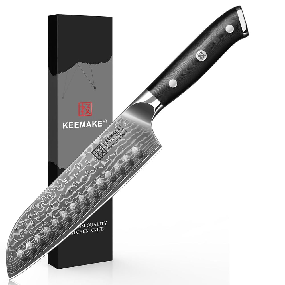 키메이크 산토쿠 나이프 7인치, 인체공학적 손잡이가 있는 초급 다마스쿠스 주방 나이프, 67겹 스틸 스시 사시미용 일식 셰프 과일 채소 고기용 도마 8 - 상품 이미지