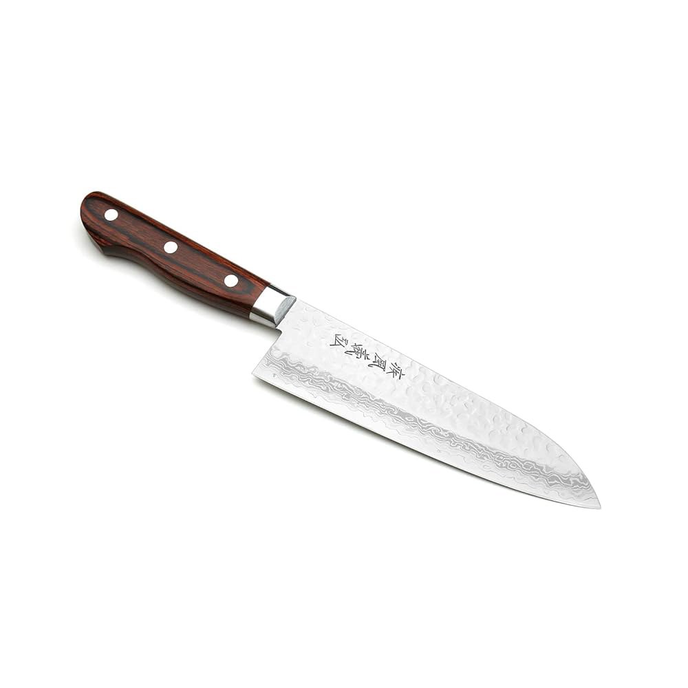 요시히로 VG10 16겹 망치 다마스쿠스 스테인리스 스틸 산토쿠 셰프 나이프 (7인치(180mm)) Mahogany Handle 5.3 - 상품 이미지