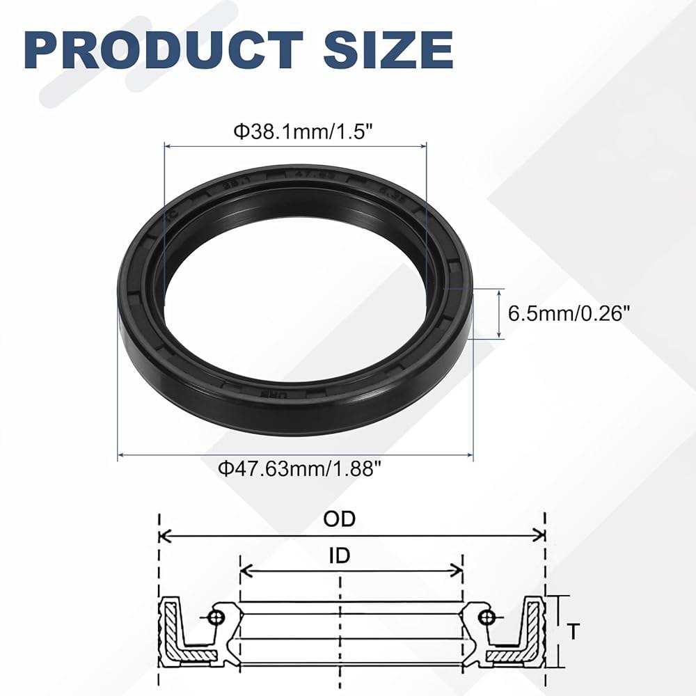 uxcell 2Pcs 오일 씰, 1.5 x1.88 x0.26 TC 니트릴 고무 더블 립 커버 샤프트 씰 38.1 x 47.63 6.5mm, 기계식 자동차 베어링 샤프트용 스프링 - 상세 이미지 2