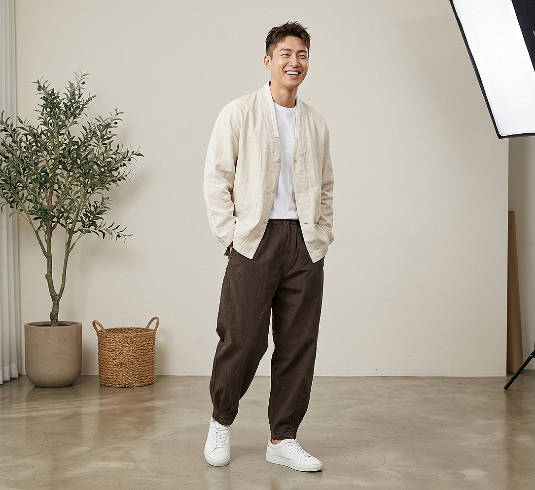 봄 가을 생활한복 바지 피그먼트 남녀공용 면100% 다크초콜릿 - 상세 이미지 5