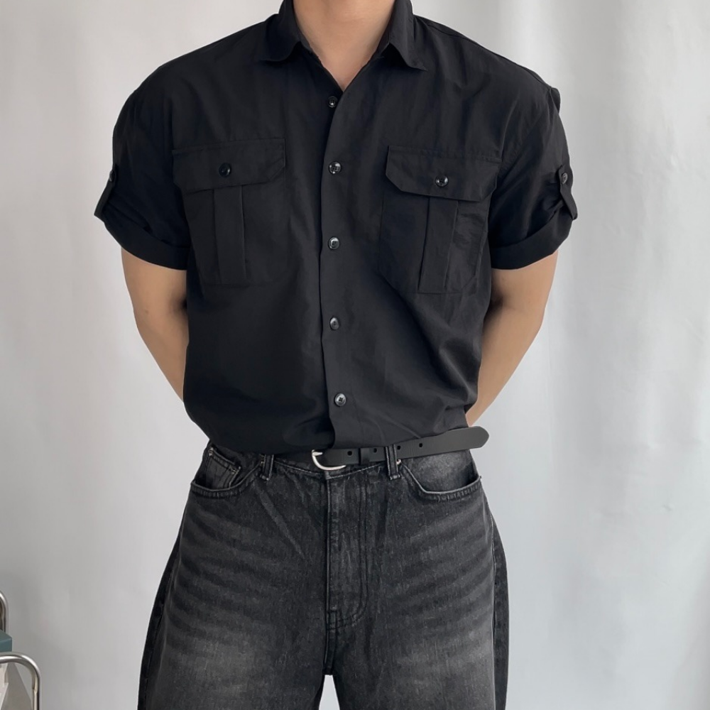머슬핏 셔츠 웨스턴 반팔 셔츠 세미머슬핏 나일론 남자 여름 하객룩 코디 - 상세 이미지 5