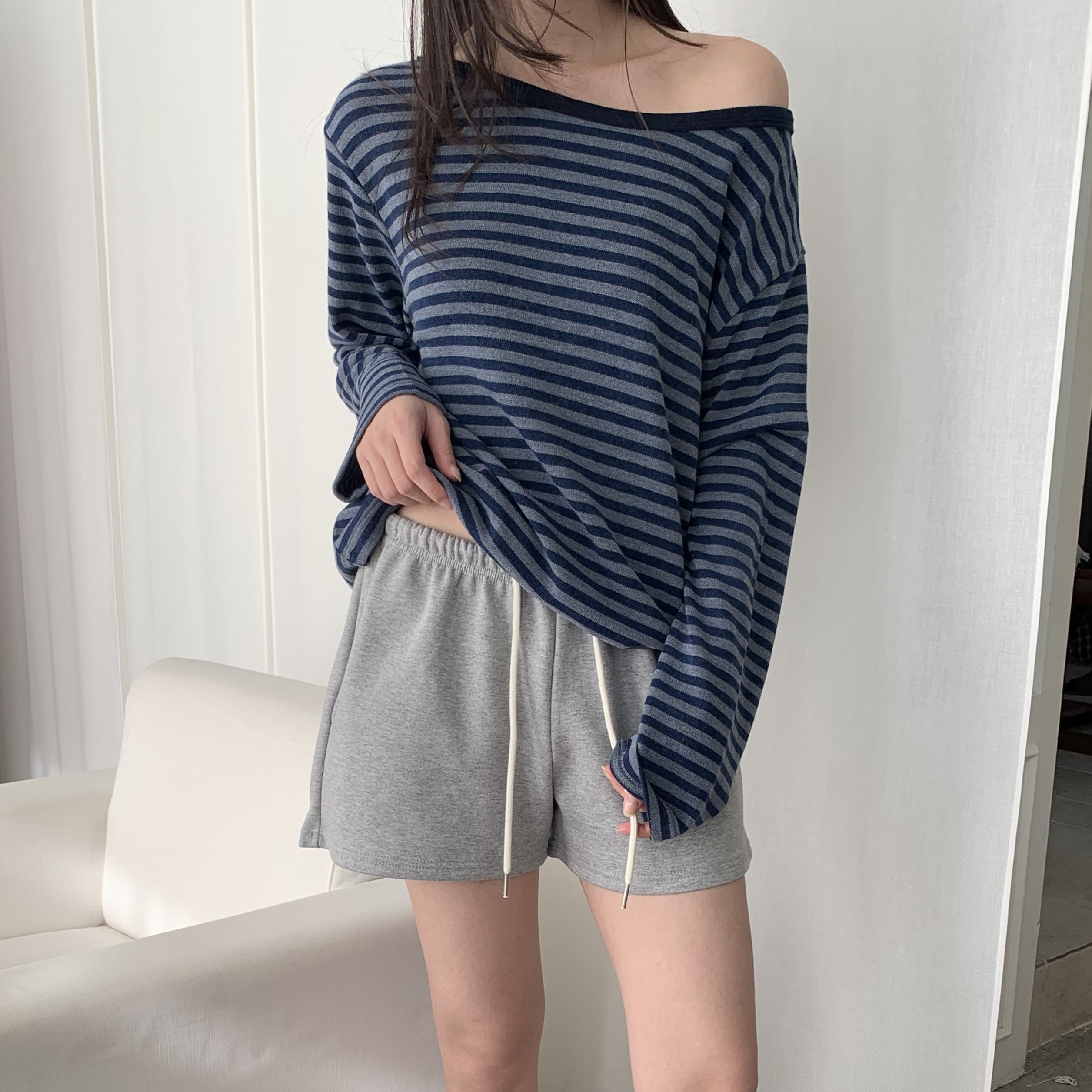 여성 스웻 밴딩 세미 A라인 데일리 쇼츠 미니쭈리 3부 트레이닝 반바지 봄 여름 숏팬츠 - 상세 이미지 2