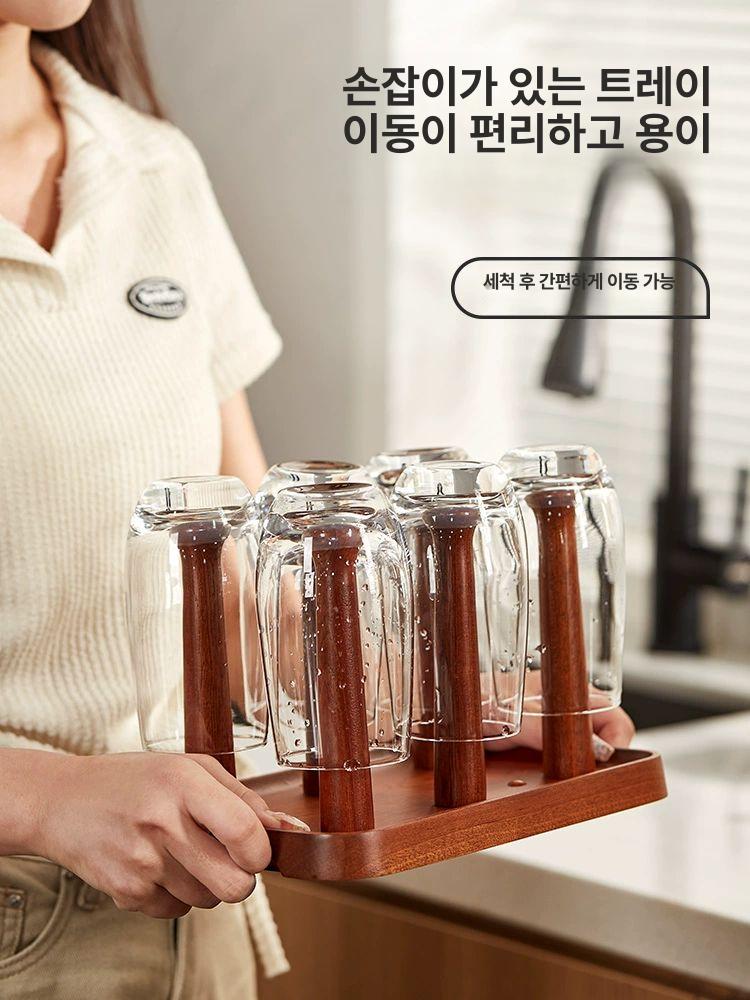 원형우드컵걸이 거치대 컵수납선반 컵선반 컵트리 컵꽂이 주방 컵홀더 찻잔걸이 - 상세 이미지 5