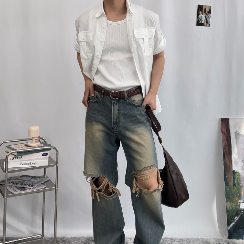 머슬핏 셔츠 웨스턴 반팔 셔츠 세미머슬핏 나일론 남자 여름 하객룩 코디 이미지 6