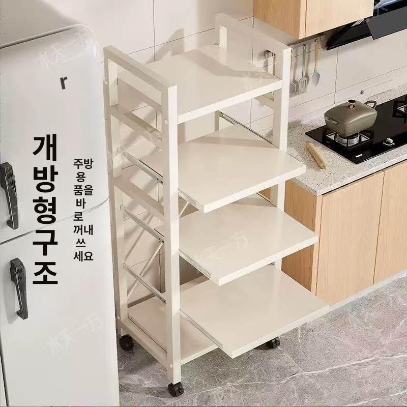 슬라이드 수납대 정리함 슬라이딩 정리기 다단 전자레인지 화이트 틈새 주방선반 - 상세 이미지 2
