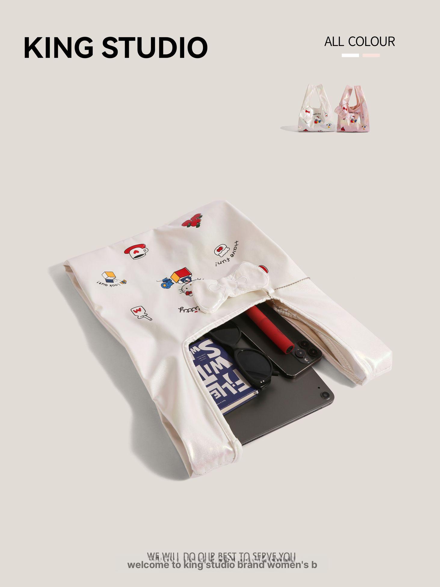 헬로키티 쇼핑백 레이저 접이식 여성 소형 핸드백 에코백 손목 가방 화이트 - 상세 이미지 5