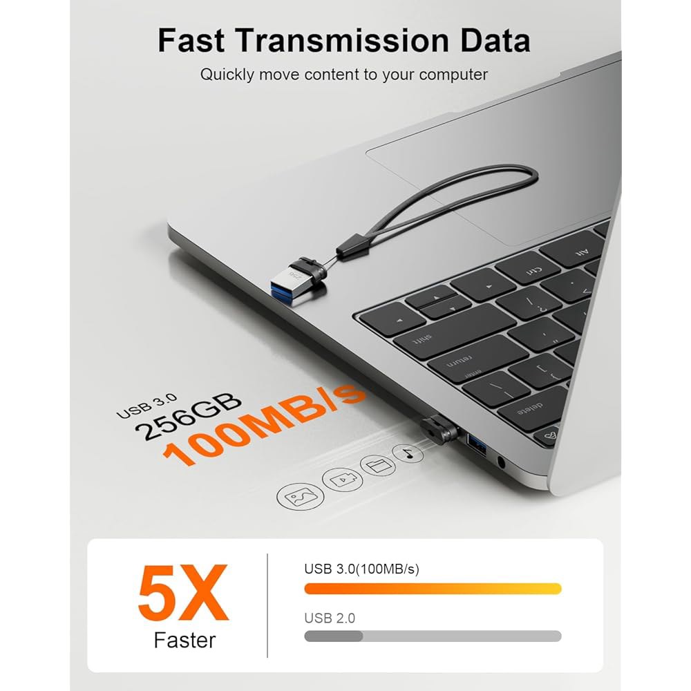 256GB USB 3.0 플래시 드라이브, 미니 구멍 드라이브 메모리 컴퓨터 썸 노트북 블랙 휴대용 보관, 랜야드 플러그 스틱 TV용, 앤 스틱, 방수 스마트 플레이 64GB - 상세 이미지 2