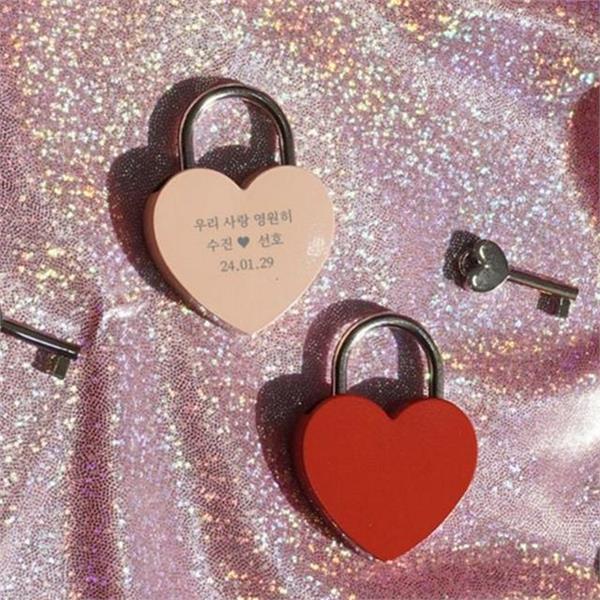 사랑 하트 자물쇠 아기자기 커플 자물쇠 열쇠 보관함 선물 장식 - 상품 이미지