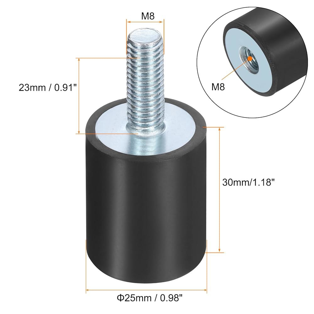 Uxcell 8pcs M8x23mm 고무 아이솔레이터 장착, 스터드 25x30mm 남성용 진동 충격 흡수 아연 도금 원통형 나사 M8 잠금 너트 장착 방진 - 상세 이미지 2