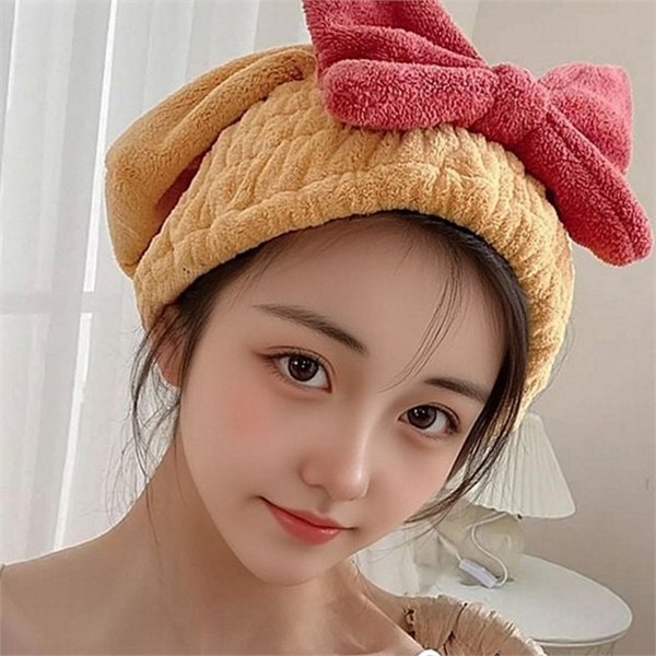 극세사 머리 건조 수건 리본 빠른 건조 타월 헤어 드라이 - 상품 이미지